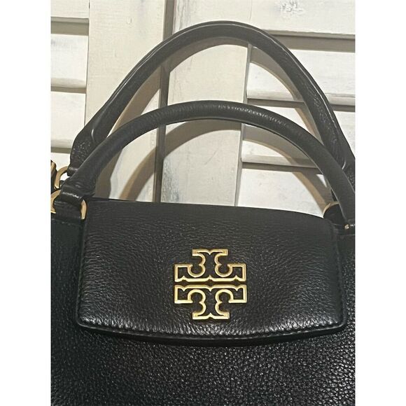 Tory Burch Britten Black Leather Tote Bag with Gold Hardware - Picture 2 of 16